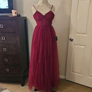 Elegant Burgundy Tulle Corset  Evening Gown